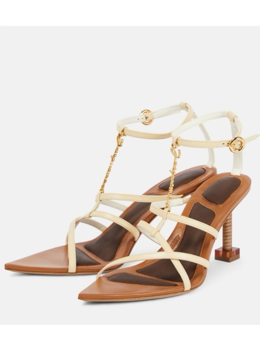 Jacquemus || Les Sandales Pralu Hautes Colorblock T-Strap Heeled Sandals Tan 38‎